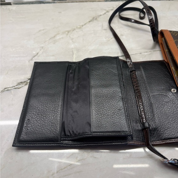 Brighton Black and Brown Textured wallet with Crossbody strap. - Picture 5 of 8